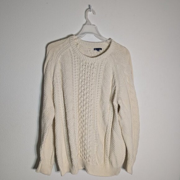 Gap Men's Fishermans Sweater Cable Knit Cotton Cream Chunky Cozy Grandpa XXL - Picture 1 of 10